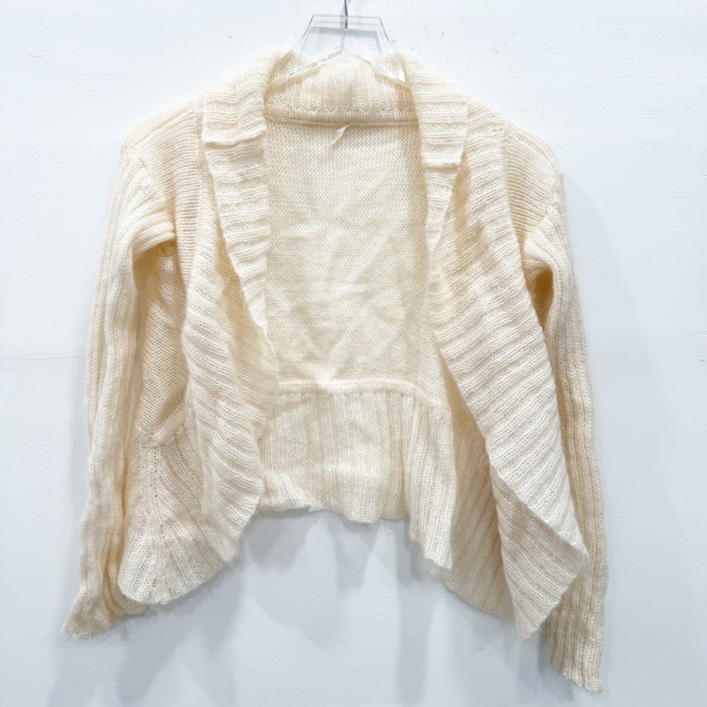 Free People Mohair Ruffle Trim Open Front Crop Cardigan Sweater Ivory Soft